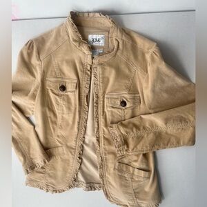 Live a Little Corduroy Beige Ruffle-Trim Jacket